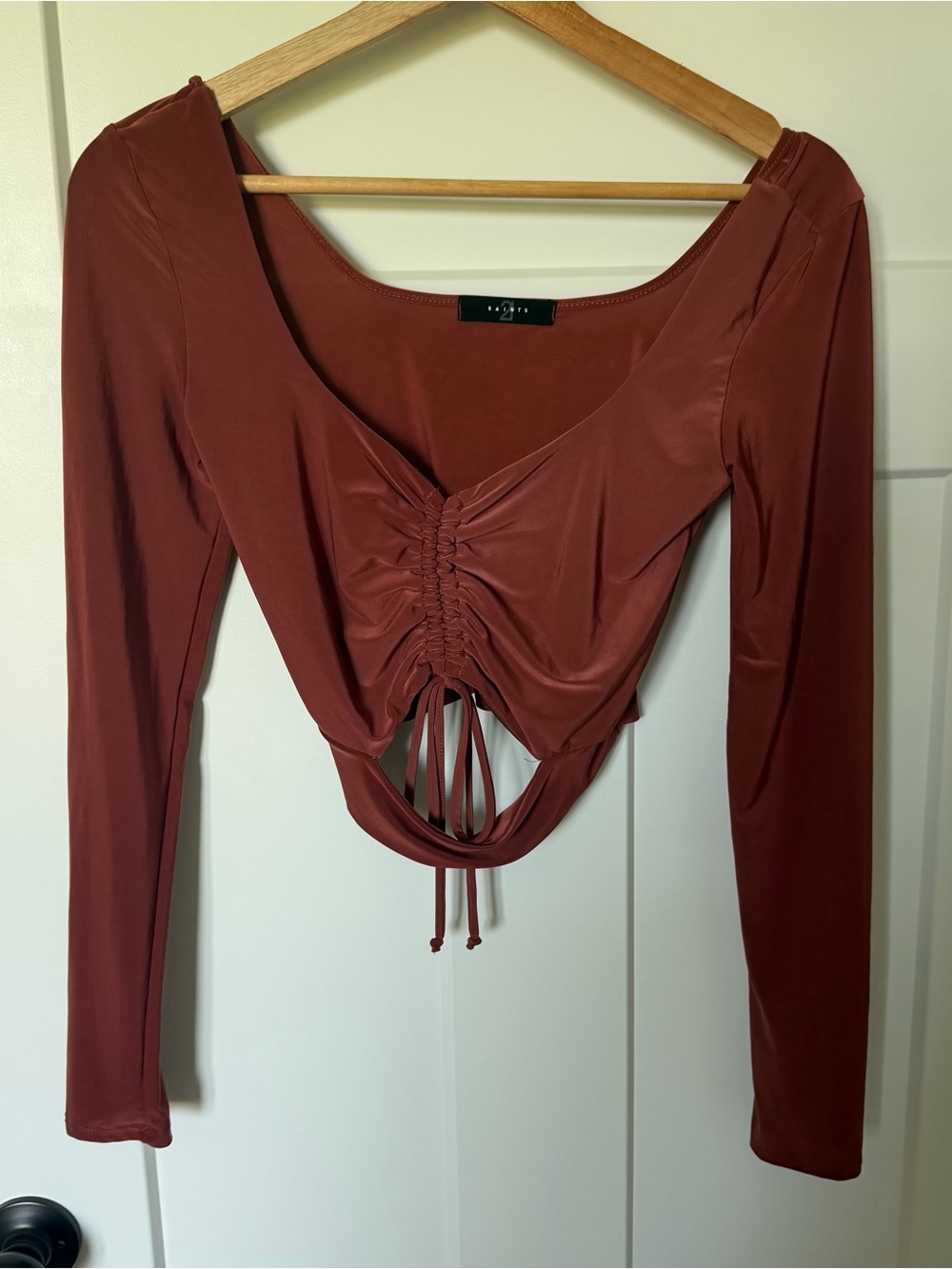 21 Saints Ruched Front Long Sleeve Crop Top Rust Red Small EUC